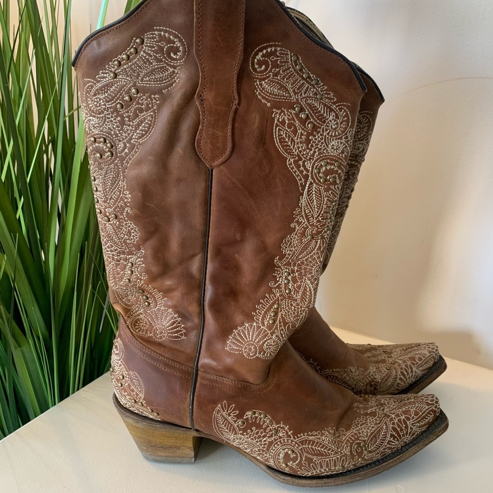 Corral Embroidered Leather Cowboy Boots size 10 - Picture 2 of 9